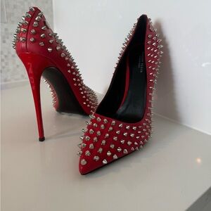 Philipp Plein Red and Silver Studded Heels